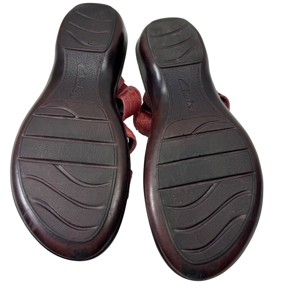 Clarks Slide Sandals Womens 8.5M Burgundy Leather Woven Bendables Comfort Casual - Picture 10 of 15
